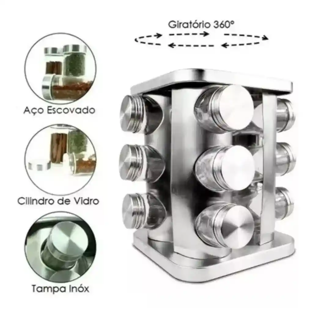 Organizador Giratorio De Acero Inoxidable Para Condimentos - 12 Tarros