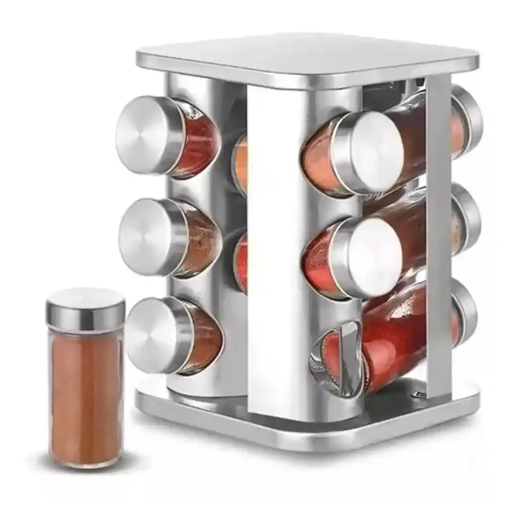 Organizador Giratorio De Acero Inoxidable Para Condimentos - 12 Tarros