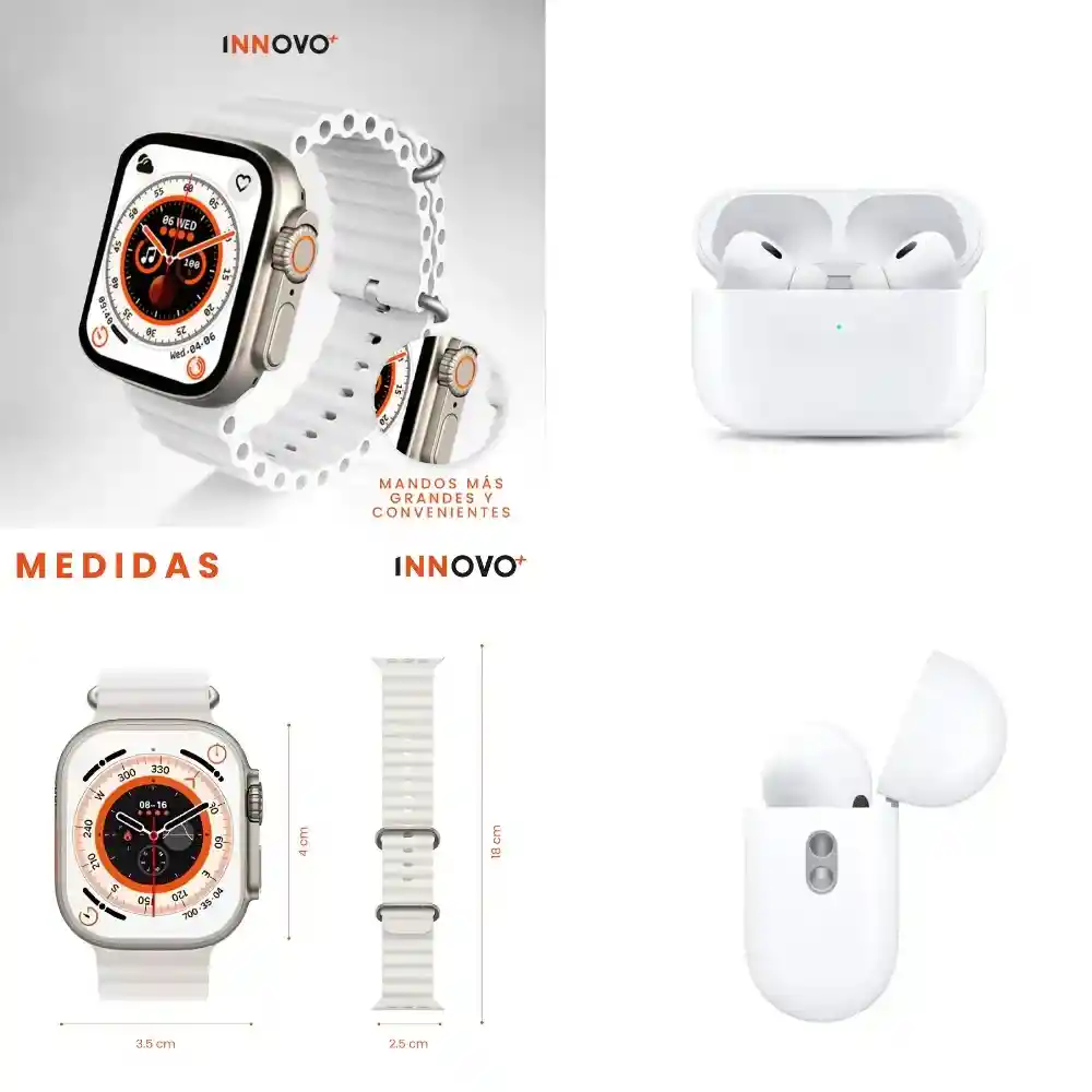 Combo Smartwatch T8 Ultra Plus + Audífonos Airpods Pro (segunda Generación) Full Calidad 1.1