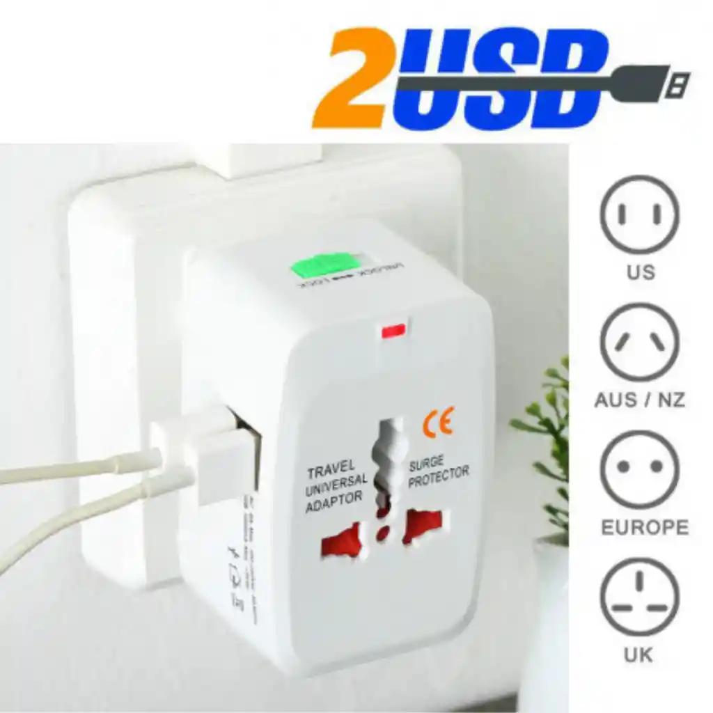 Adaptador Viajero Convertidor Universal Europeo Con 2 Puertos Usb