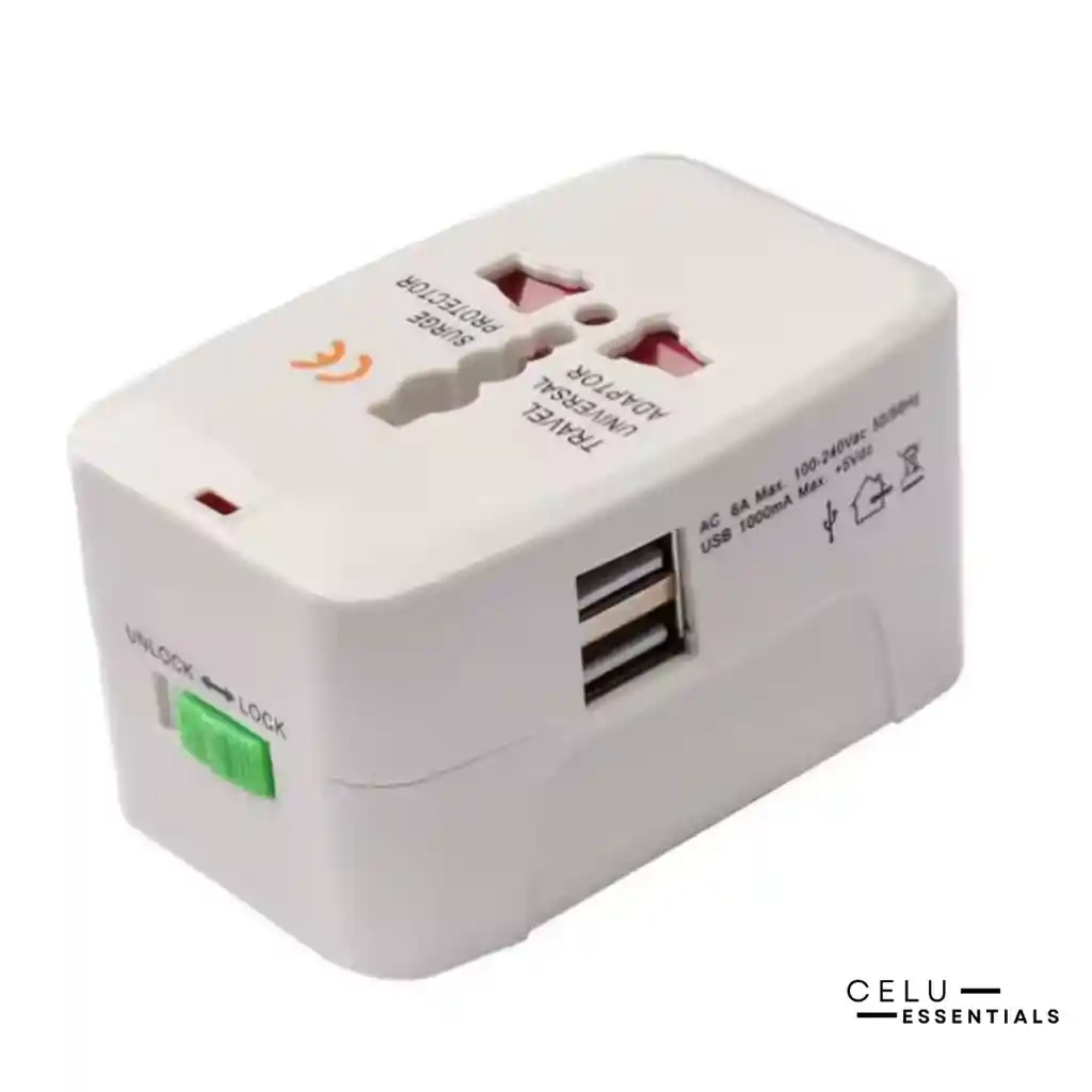 Adaptador Viajero Convertidor Universal Europeo Con 2 Puertos Usb