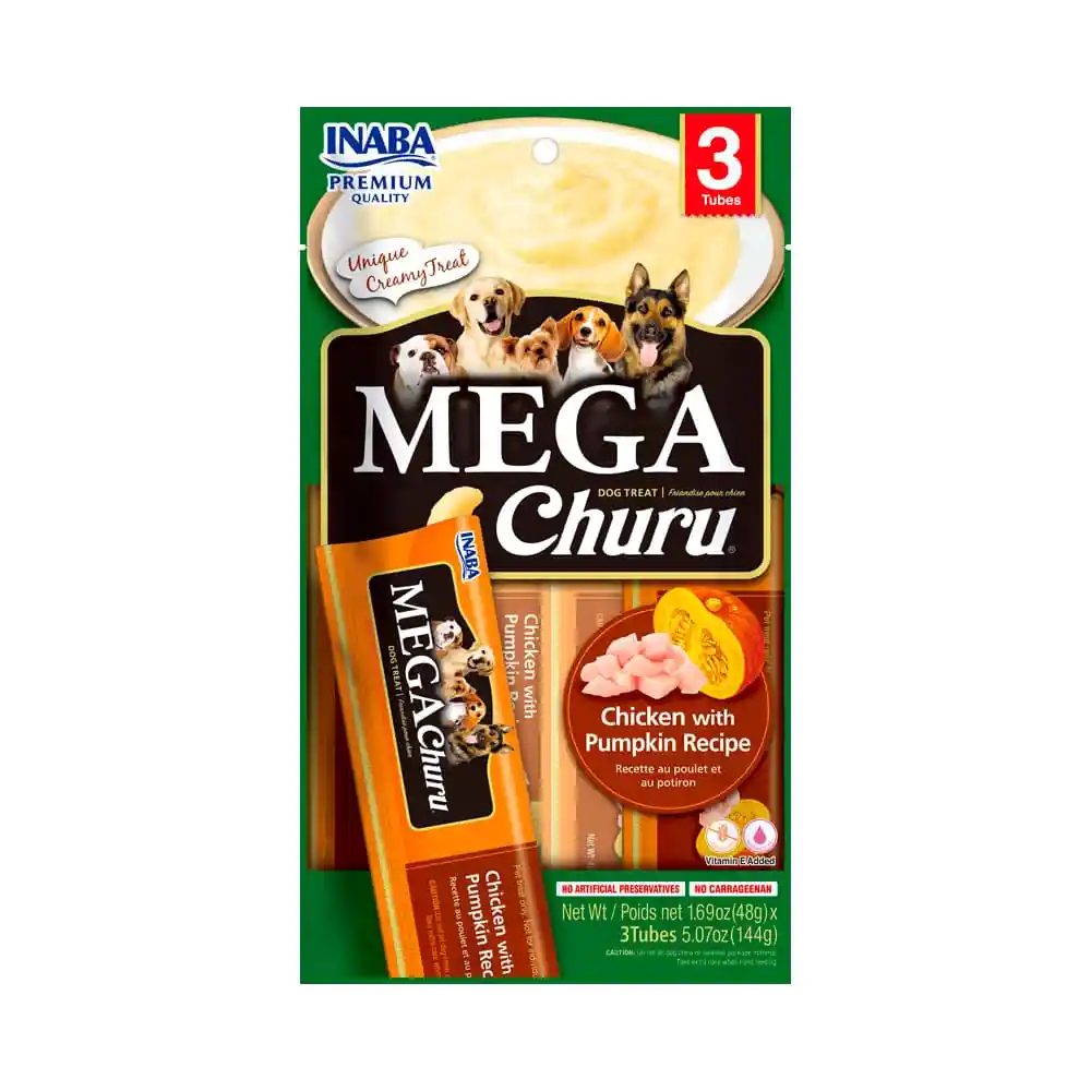 Inaba Dog Snack Mega Churu X 3 Piezas- Pollo Y Calabaza 144gr