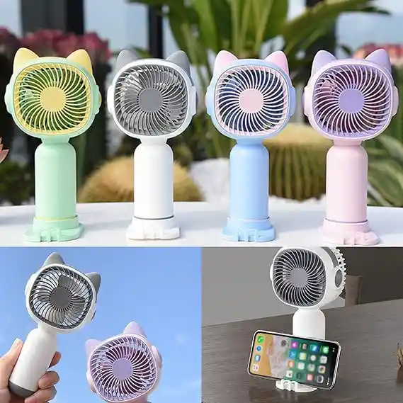 Ventilador Mini Recargable Con Orejas Y Base