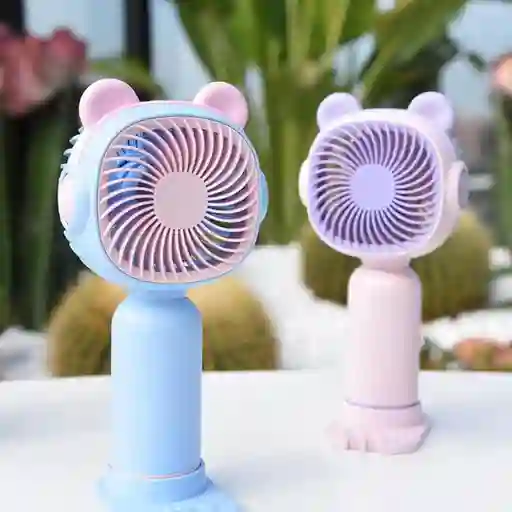 Ventilador Mini Recargable Con Orejas Y Base