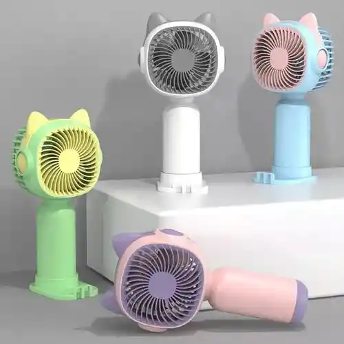 Ventilador Mini Recargable Con Orejas Y Base