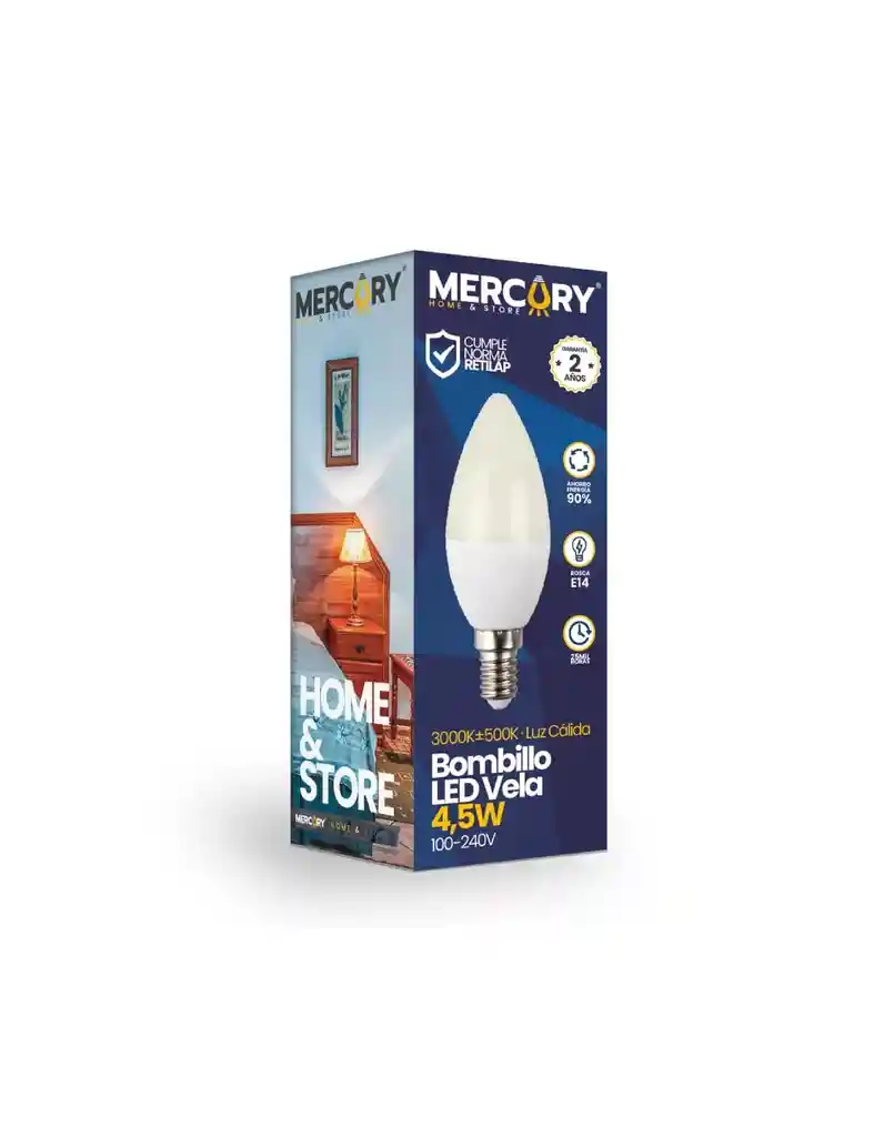 Bombillo Led Tipo Vela E14 5w 3000k 120v Luz Cálida Mercury Ibl16