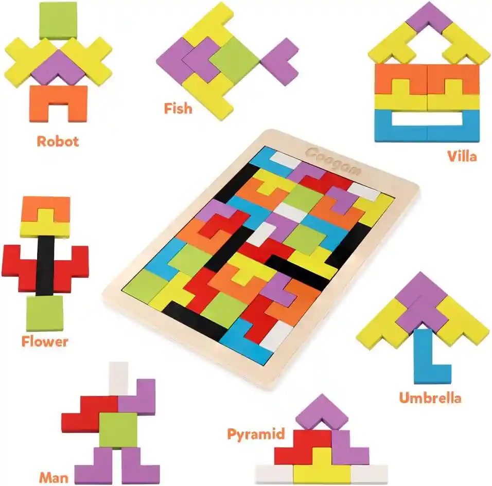 Set X 2 Juegos De Madera Tangram Números Puzzle Montessori Didácticos Tetris