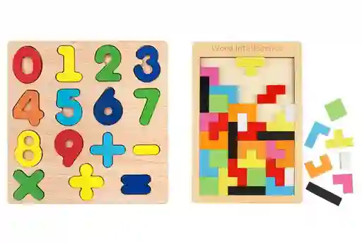 Set X 2 Juegos De Madera Tangram Números Puzzle Montessori Didácticos Tetris