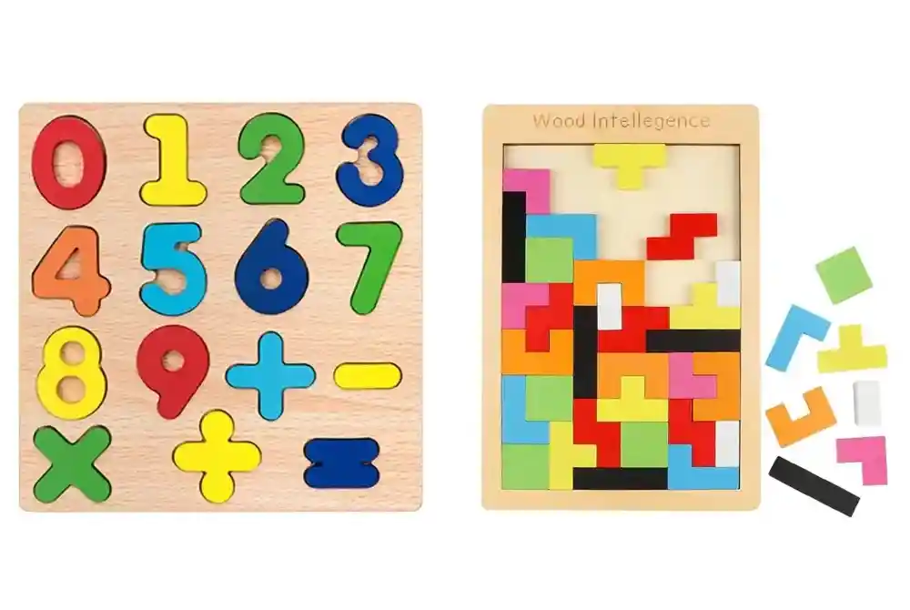 Set X 2 Juegos De Madera Tangram Números Puzzle Montessori Didácticos Tetris