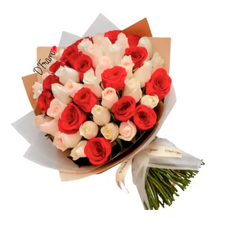 Bouquet De Rosas Rojas Y Blancas