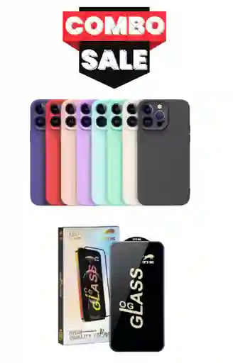 Combo Silicon Case Y Vidrio Protector De Pantalla Para Iphone 15