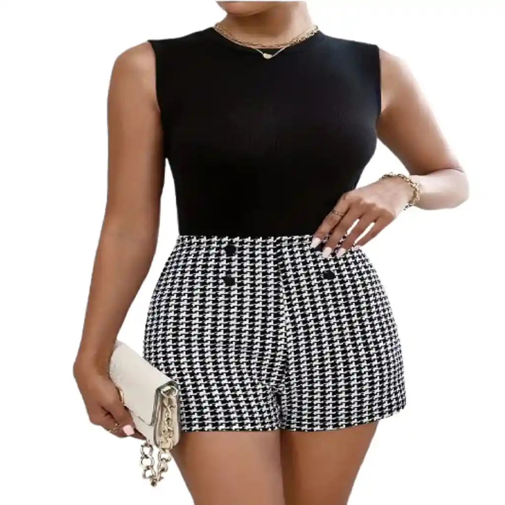 Shorts Cortos Color Negro Con Blanco Talla S