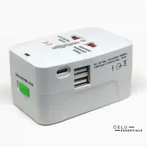 Adaptador Viajero Convertidor Universal Europeo Con 2 Puertos Usb + 1 Tipo C