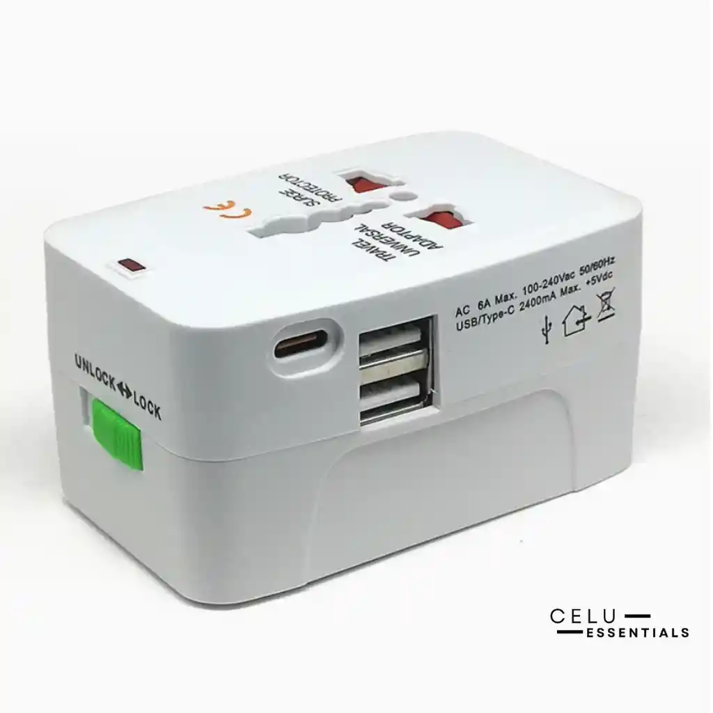 Adaptador Viajero Convertidor Universal Europeo Con 2 Puertos Usb + 1 Tipo C