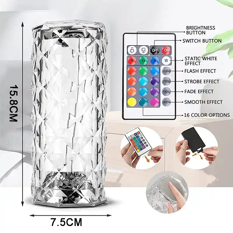 Lámpara De Mesa Led Efecto Diamante Iluminación Decorativa Y Elegante