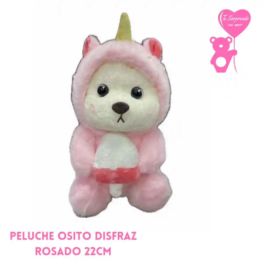 Peluche Osito Disfraz Rosado 22cm