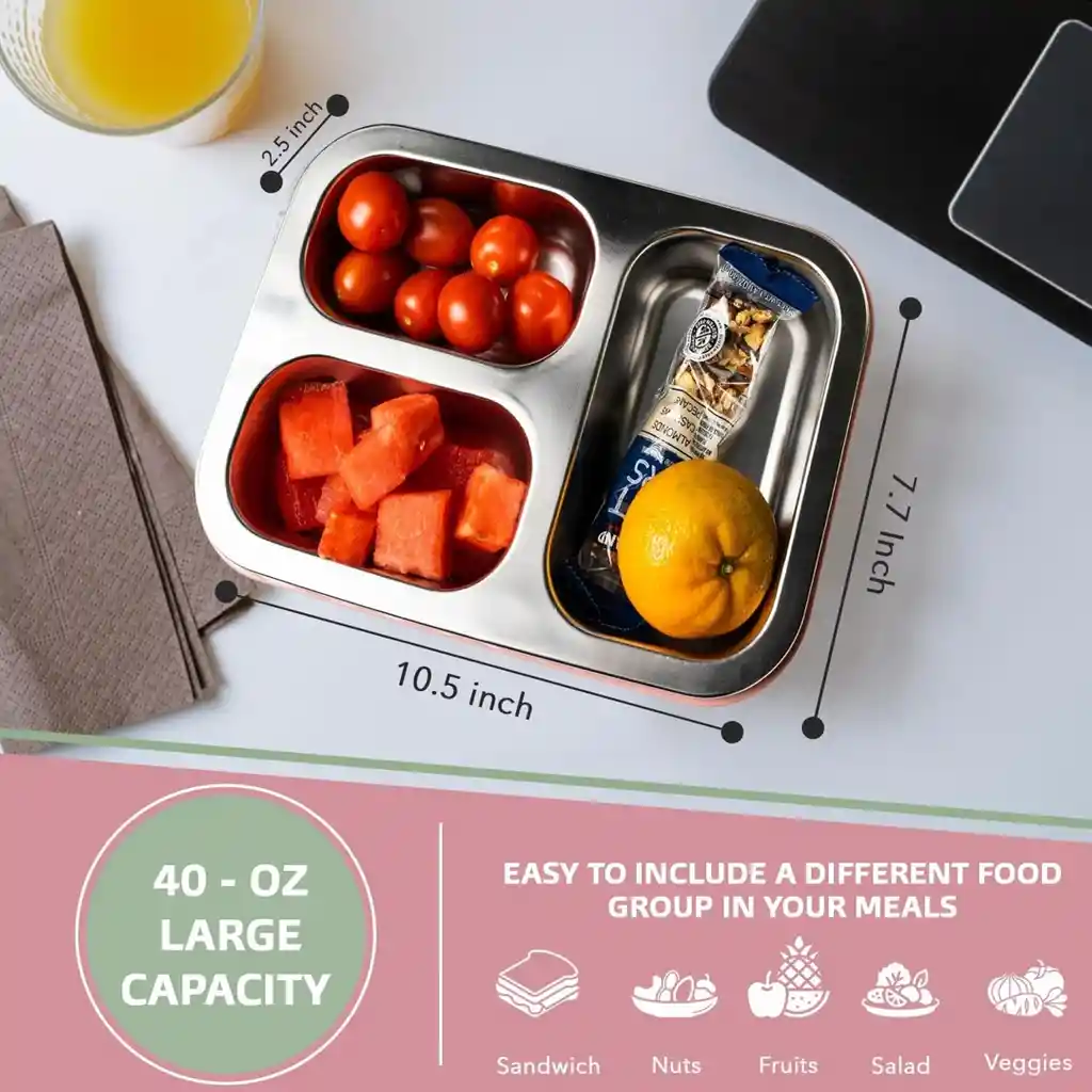Lonchera Hermética 3 Compartimentos, Ideal Para Alimentos Frescos