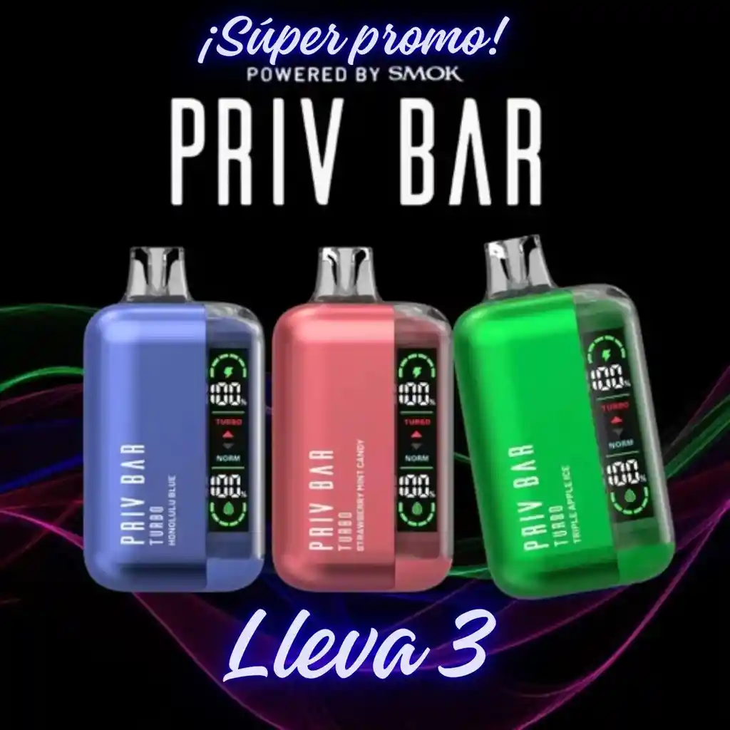 3 Vapes Priv Bar Turbo - Promoción - 15000 Puff C/u - 5% Nicotina