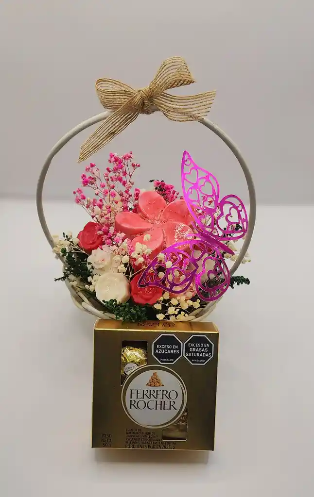 Arreglo Floral "mariposa Encantada" Con Bombones Ferrero Rocher