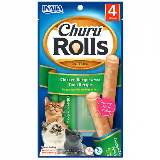 Snack Para Gato Churu Rolls Pollo - Atún 40 Gr - 4 Piezas