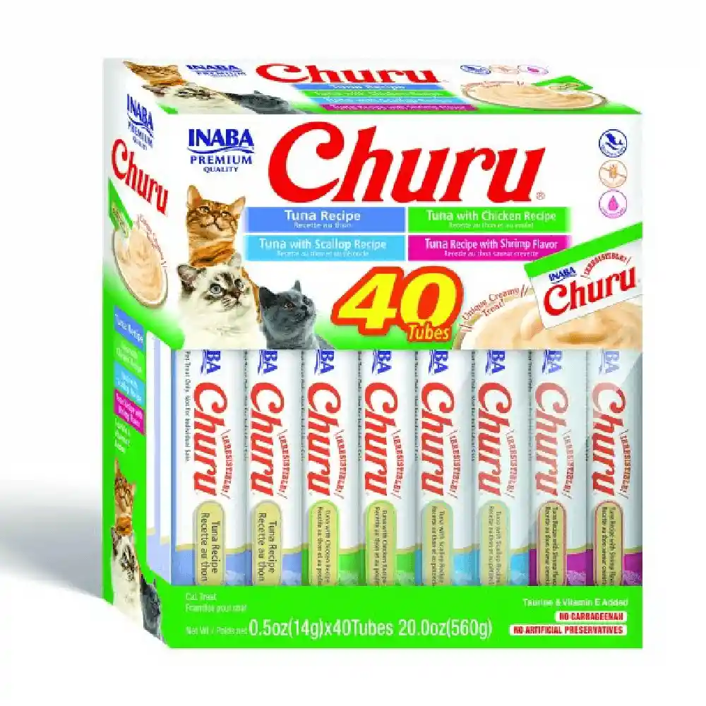 Caja Churu Snack Para Gato Atún Mariscos Variedad Inaba 40 Un X 14 Gr