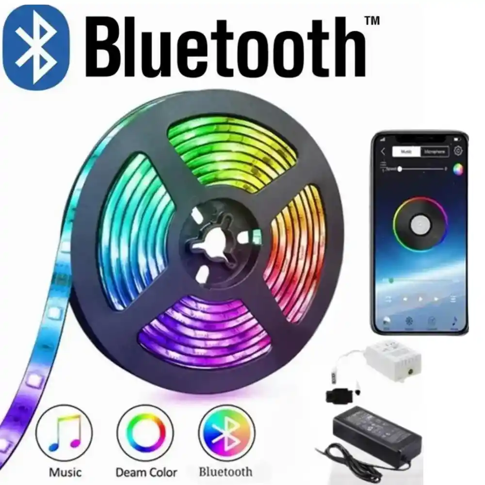 Cinta Led Tira Luces 5 Mts Rgb Multicolor Con Control Deluxe - Bluetooth