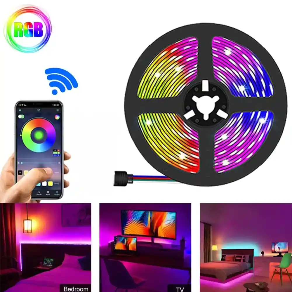Cinta Led Tira Luces 5 Mts Rgb Multicolor Con Control Deluxe - Bluetooth