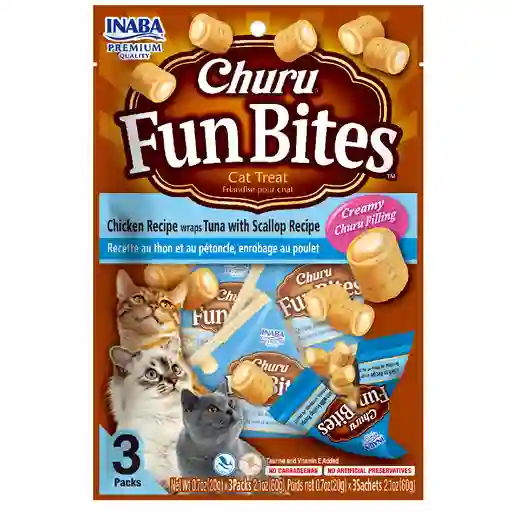 Churu Snack Para Gato Fun Bites De Pollo Con Atún Y Vieira Inaba 3 Packs X 20 Gr