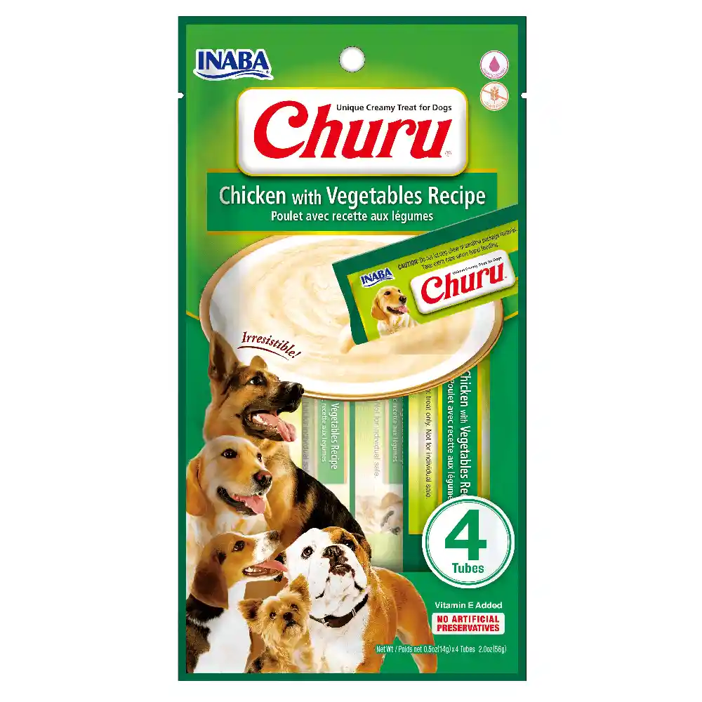 Churu Snack Para Perro Pollo Con Vegetales Inaba 4 Tubos X 14 Gr