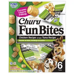 Churu Fun Bites Snack Para Perro Pollo Relleno De Pollo Y Atún Inaba 6 Pouch X 22 Gr