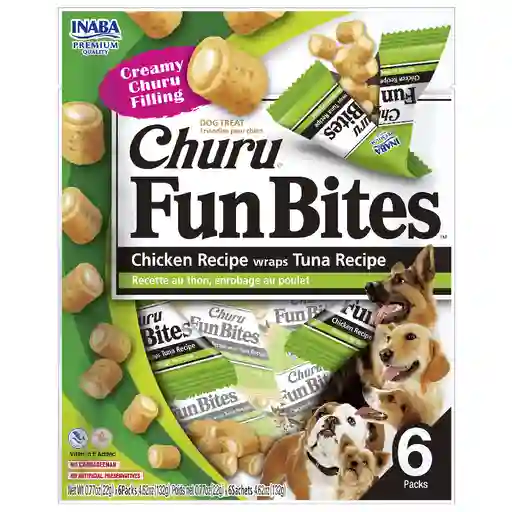 Churu Fun Bites Snack Para Perro Pollo Relleno De Pollo Y Atún Inaba 6 Pouch X 22 Gr