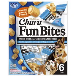 Churu Fun Bites Snack Para Perro Pollo Relleno De Pollo Y Queso Inaba 6 Pouch X 22 Gr