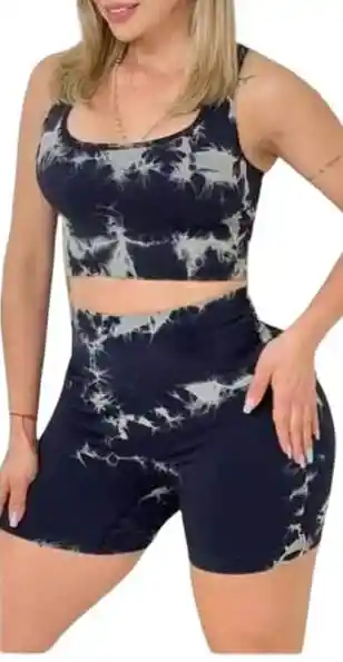 Conjunto Top + Short Manchas Tye Dye, Talla Unica, Short Efecto Push Up