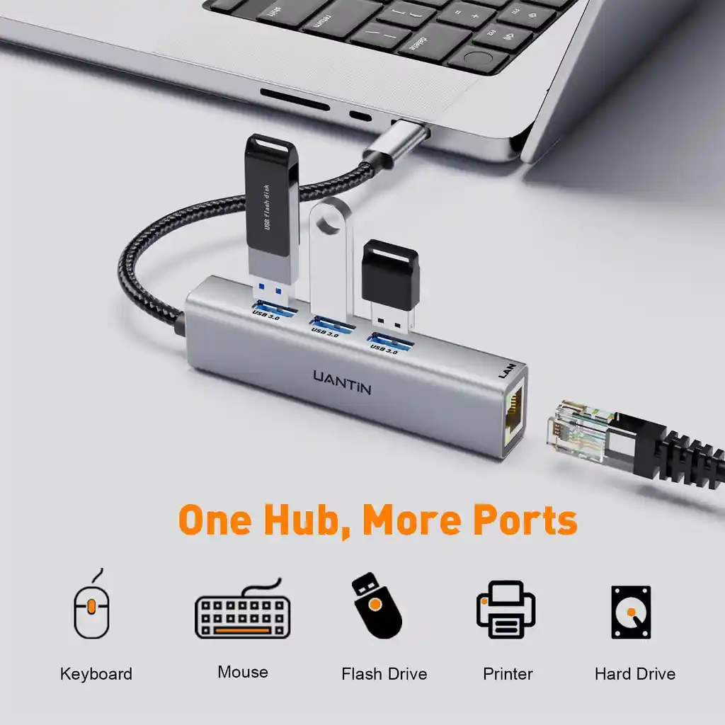 Adaptador Ethernet Usb Rj45 Lan Hub Alta Velocidad