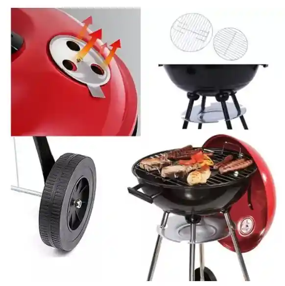 Parrilla De Carbón Portátil Redondo Rojo