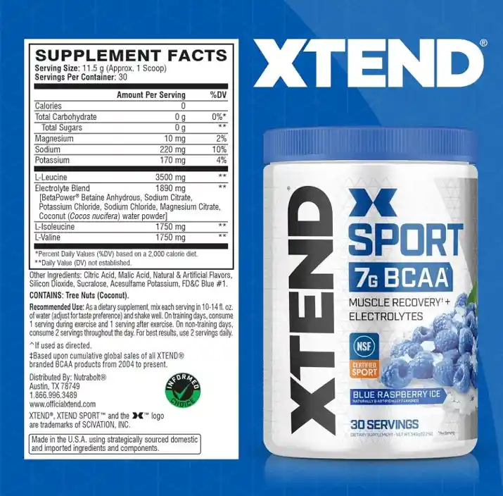 Aminoacidos Xtend Sport Con Bcca 30 Servicios Sabor Blue Raspberry