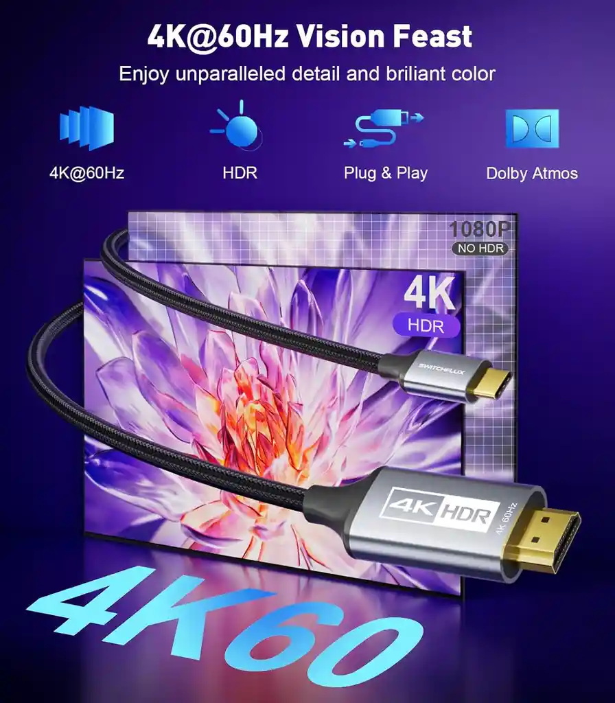 Adaptador Usb C A Hdmi Thunderbolt 3 4k Certificado