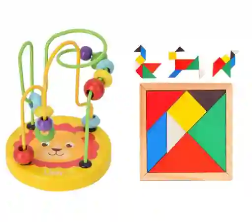 Set X 2 Juegos De Madera Tangram Laberinto Puzzle Montessori Didácticos Tetris