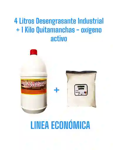 Combo Desengrasante Industrial X 850 Ml + Quitamanchas Ropa Oxigeno Activo X Lb