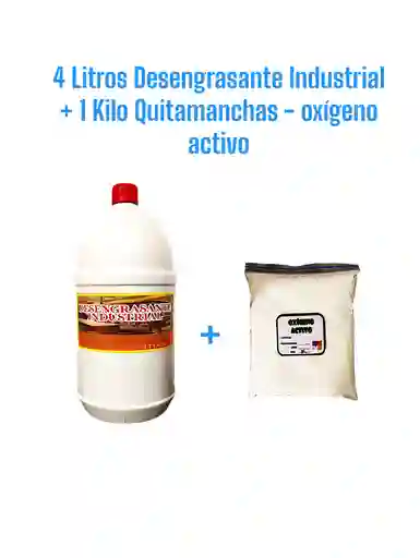 Combo Desengrasante Industrial X 4l + Quitamanchas Ropa Oxigeno Activo X Kg