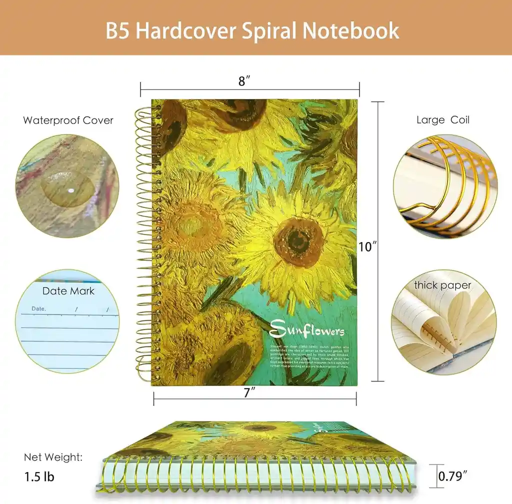 Cuaderno Argollado Vincent Van Gogh 300 Paginas Pasta Dura
