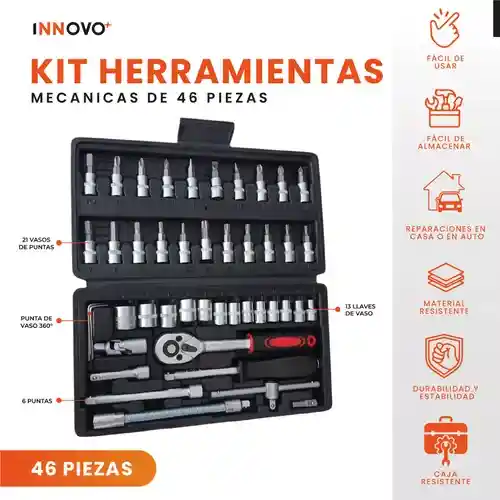 Juego De Copas Rache Puntas Extensor Estuche Herramienta Manual 46 Piezas Innovo