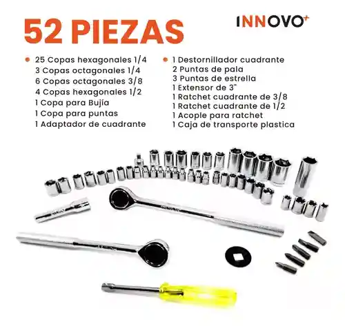 Juego De Copas Herramienta Rache 52 Piezas Con Estuche Innovo