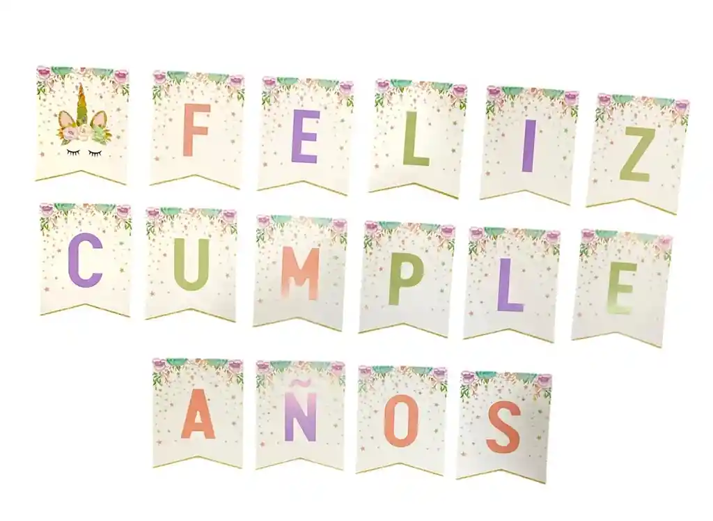 Feliz Cumpleaños Letrero Guirnalda Unicornio