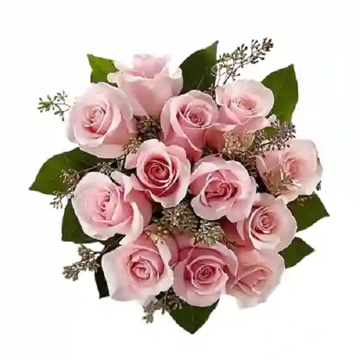 Arreglo Floral De 12 Rosas Rosadas Pink En Ramo