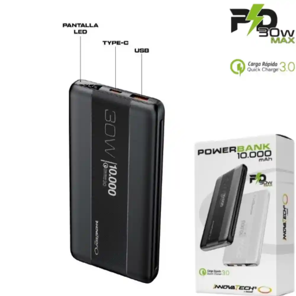 Power Bank 10000 Mah Innovatech Carga Carga Rapida 30w