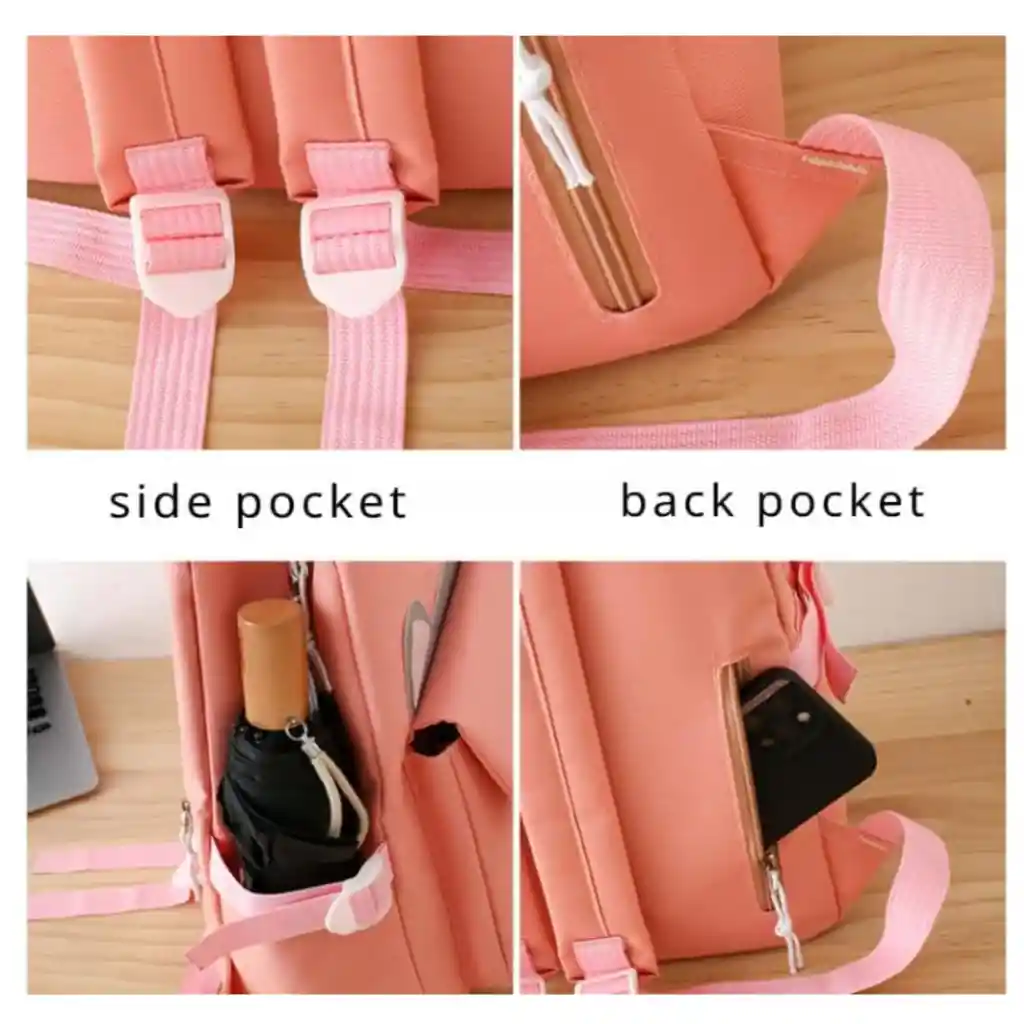 Set De Maleta Y Bolsas Multifuncionales Juvenil Diseño Gato Rosa