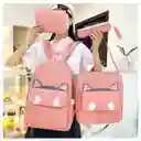 Set De Maleta Y Bolsas Multifuncionales Juvenil Diseño Gato Rosa