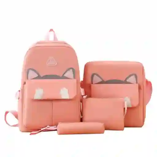 Set De Maleta Y Bolsas Multifuncionales Juvenil Diseño Gato Rosa