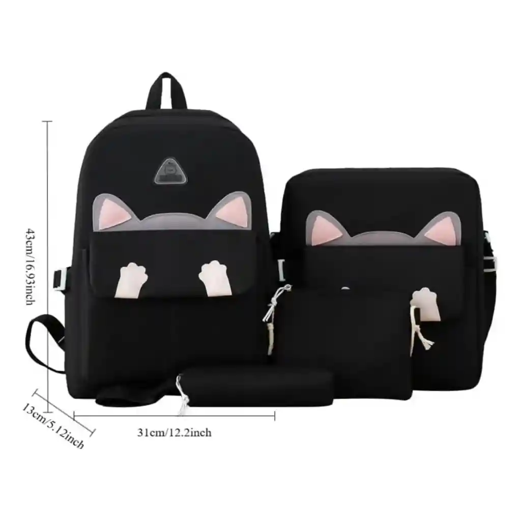 Set De Maleta Y Bolsas Multifuncionales Juvenil Diseño Gato Azul